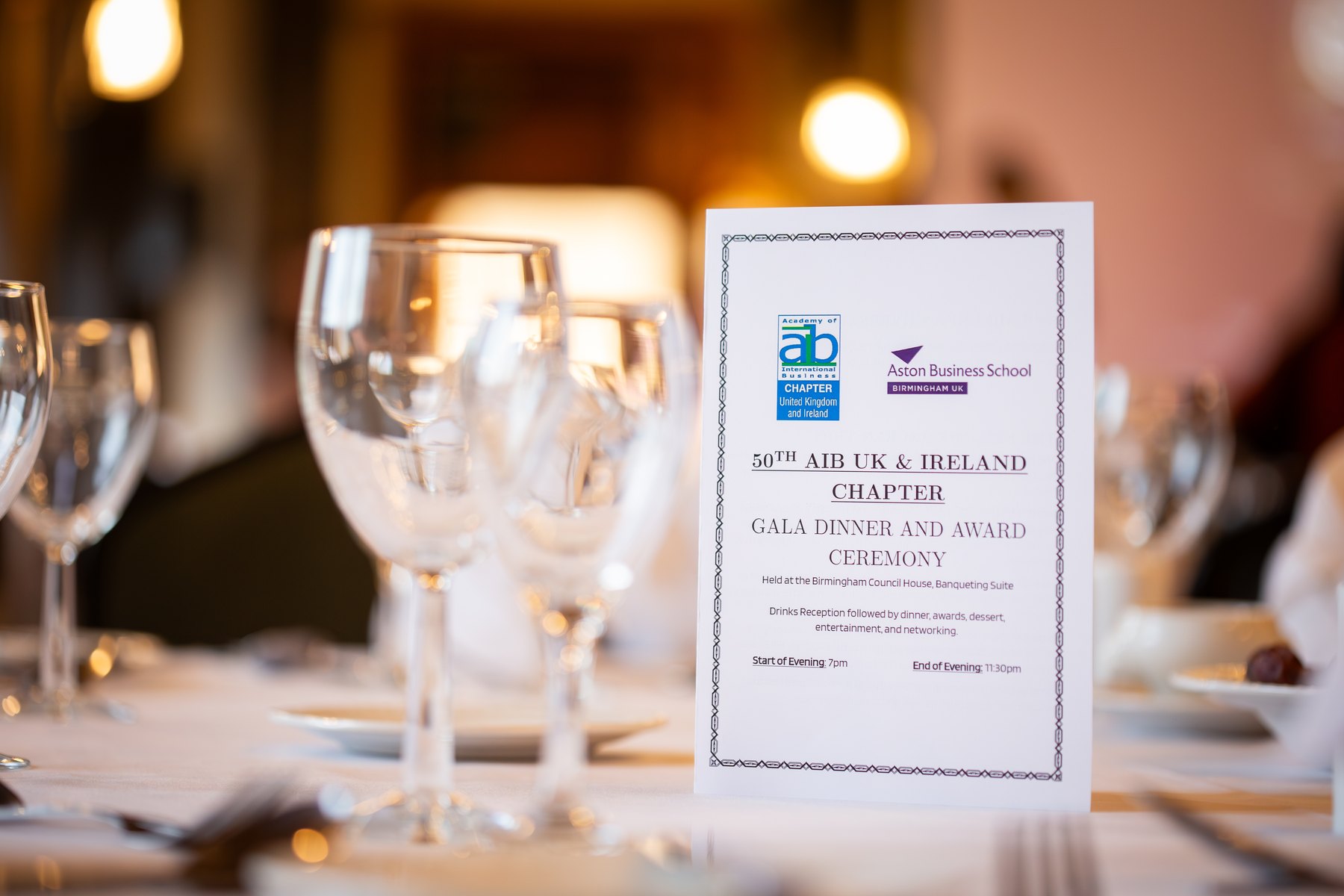 AIB-UKI 50th anniversary dinner setting, April 2024